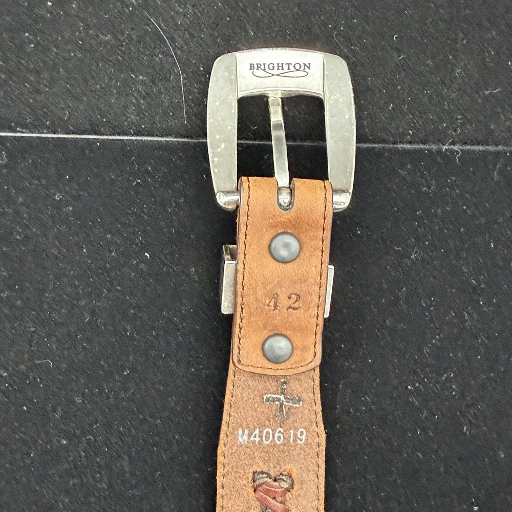 Brighton Onyx Mens Brown Leather Belt 42 Vintage Western Woven Braided Cord